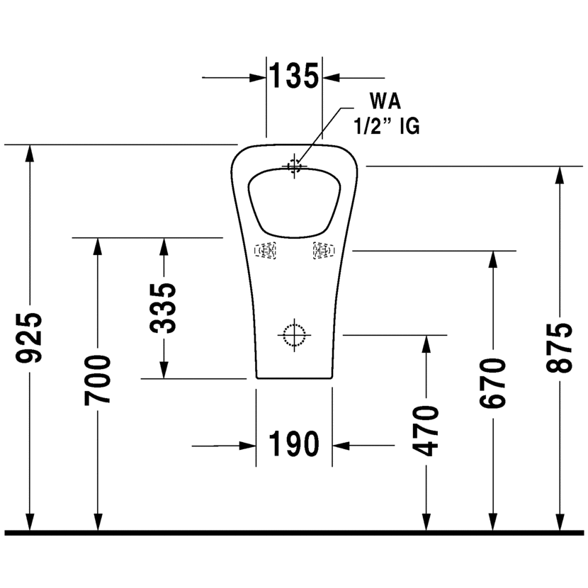 Immagine di Duravit DURASTYLE orinatoio entrata posteriore nascosta, ad aspirazione, senza mosca, scarico a scelta orizzontale nascosto o verticale a vista, colore bianco 2804300000