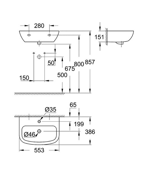 Immagine di Grohe Bau Ceramic lavabo 55 cm monoforo con troppopieno, bianco 39440000