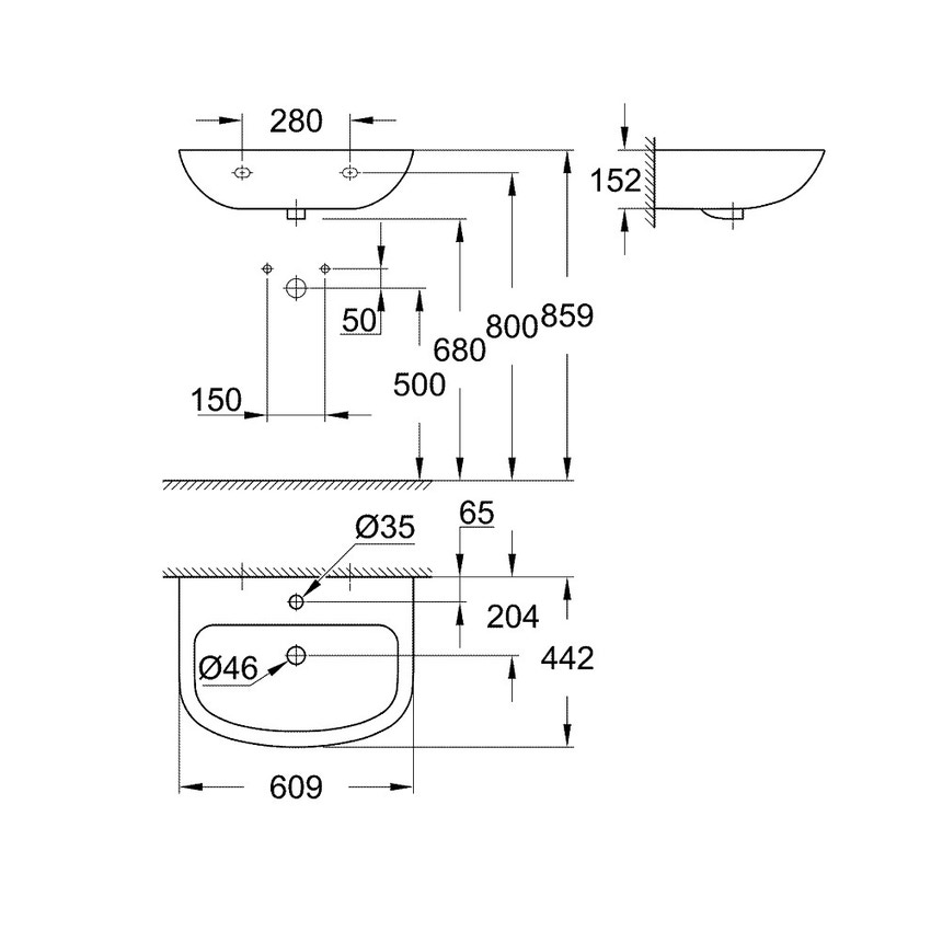 Immagine di Grohe Bau Ceramic lavabo 60 cm monoforo con troppopieno, bianco 39421000