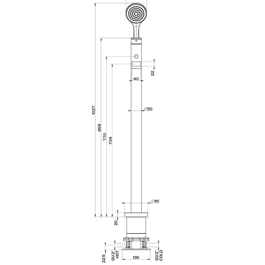 Immagine di Gessi VIA MANZONI piantana esterno vasca con doccetta, senza corpo incasso, finitura cromo 24982#031