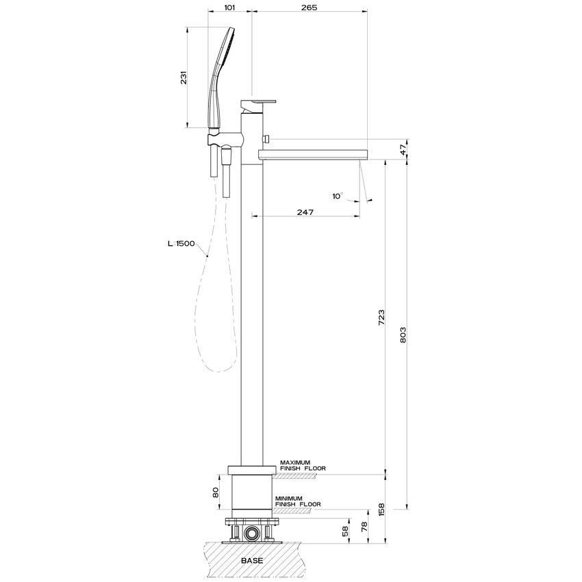 Immagine di Gessi VIA MANZONI piantana esterno vasca con doccetta, senza corpo incasso, finitura cromo 24982#031