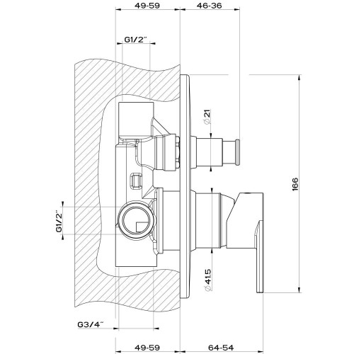 Immagine di Gessi VIA MANZONI miscelatore a parete, 2 uscite, con deviatore automatico bagno/doccia, senza corpo incasso, finitura cromo 38656#031