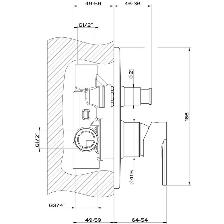 Immagine di Gessi VIA MANZONI miscelatore a parete, 2 uscite, con deviatore automatico bagno/doccia, senza corpo incasso, finitura finox brushed nickel 38656#149
