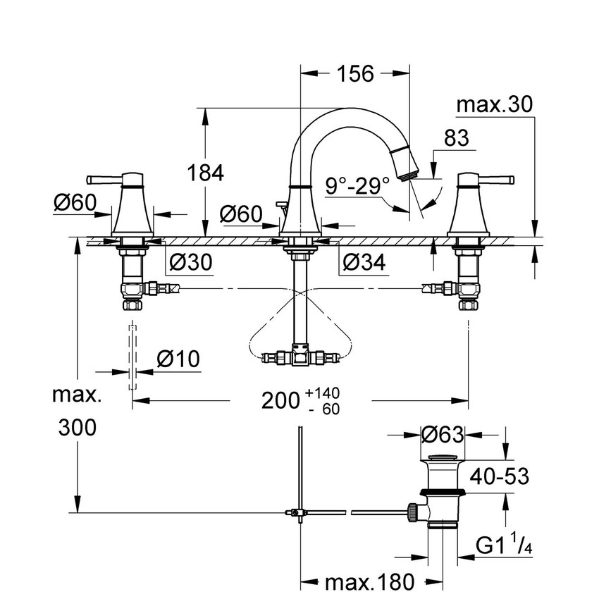 Batteria a tre fori
per lavabo