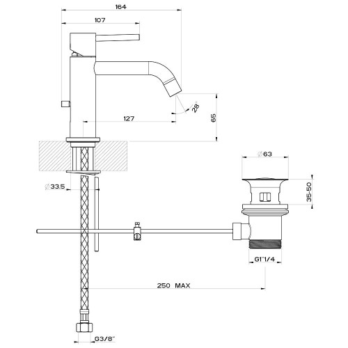 Immagine di Gessi VIA TORTONA miscelatore lavabo con scarico e flessibili di collegamento, finitura cromo 18601#031