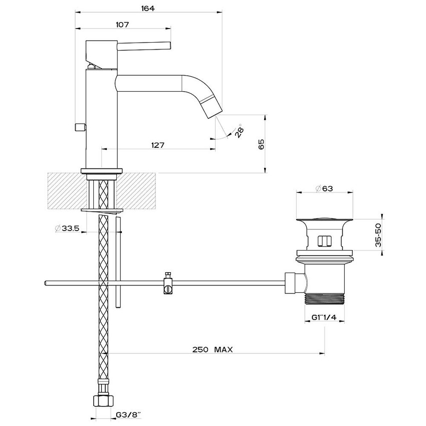 Immagine di Gessi VIA TORTONA miscelatore lavabo con scarico e flessibili di collegamento, finitura cromo 18601#031