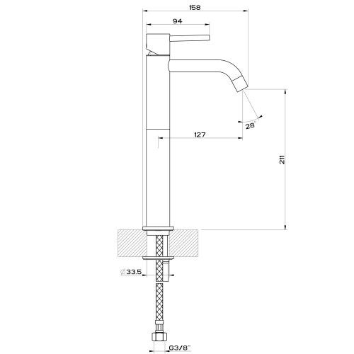 Immagine di Gessi VIA TORTONA miscelatore lavabo H.30 cm, senza scarico, con flessibili di collegamento, colore nero finitura opaco 18604#299