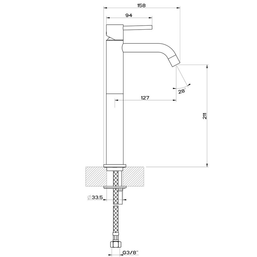 Immagine di Gessi VIA TORTONA miscelatore lavabo H.30 cm, senza scarico, con flessibili di collegamento, colore nero finitura opaco 18604#299