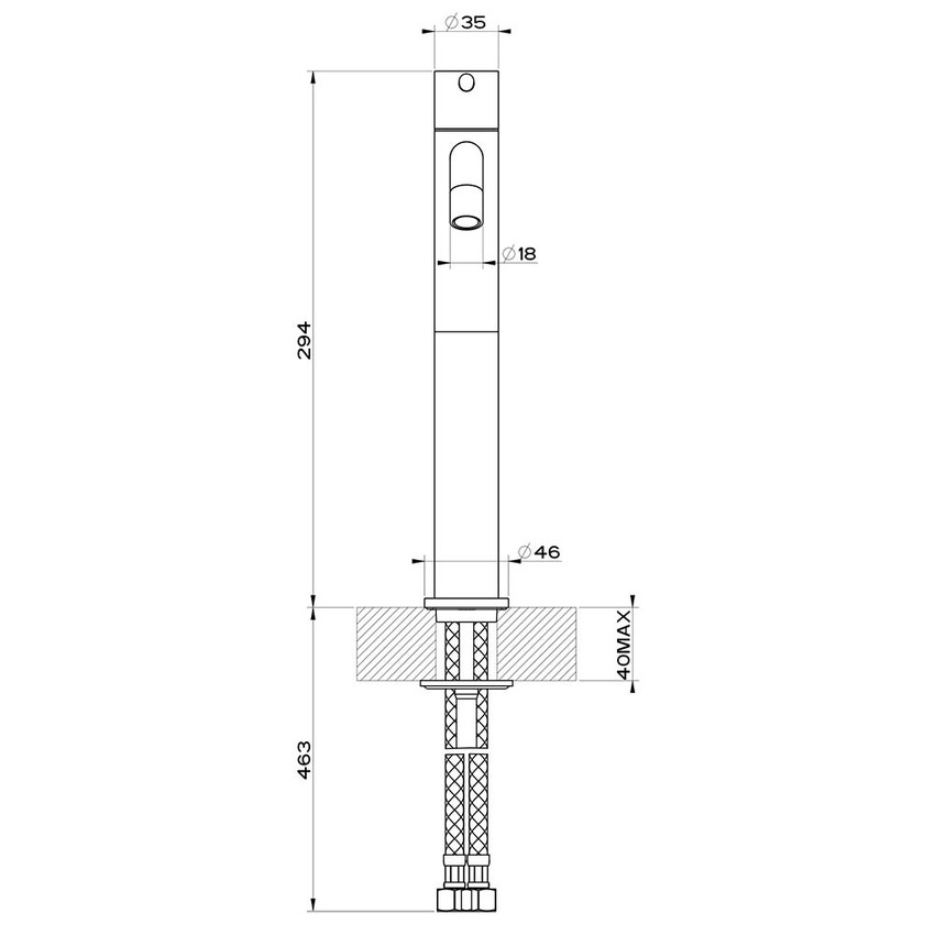 Immagine di Gessi VIA TORTONA miscelatore lavabo H.30 cm, senza scarico, con flessibili di collegamento, colore nero finitura opaco 18604#299