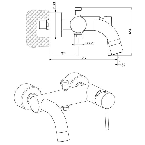 Immagine di Gessi VIA TORTONA miscelatore esterno vasca, con deviatore automatico bagno/doccia, finitura cromo 18613#031