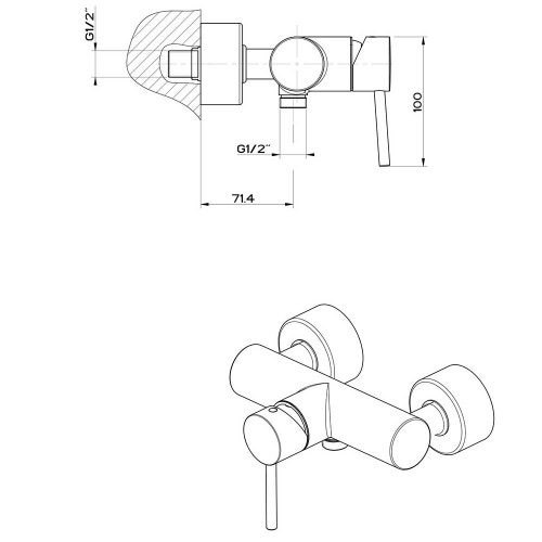 Immagine di Gessi VIA TORTONA miscelatore esterno doccia, finitura cromo 18631#031
