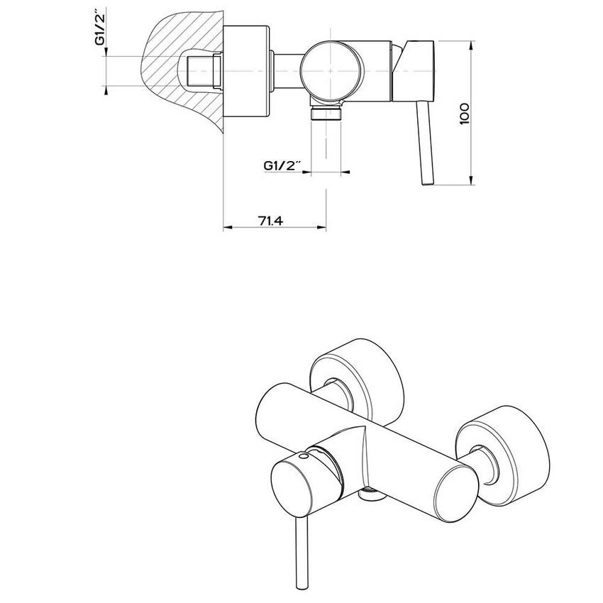 Immagine di Gessi VIA TORTONA miscelatore esterno doccia, finitura cromo 18631#031