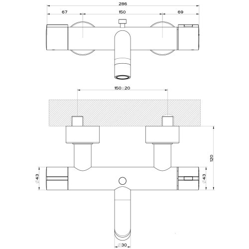 Immagine di Gessi VIA TORTONA miscelatore termostatico esterno vasca, con deviatore automatico bagno/doccia, finitura cromo 18711#031