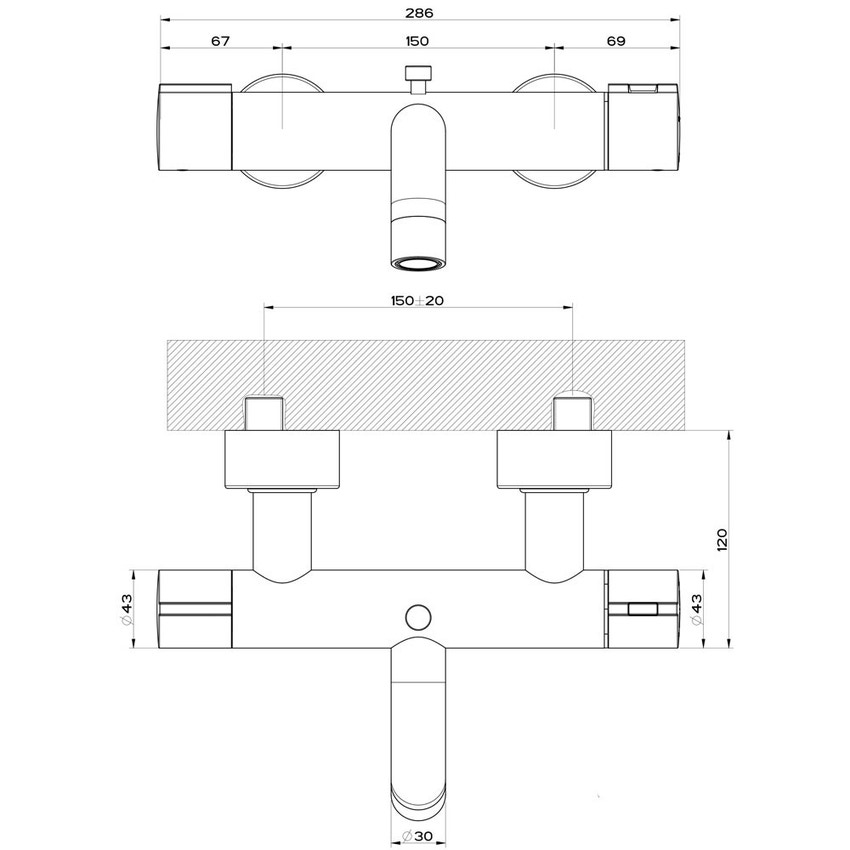 Immagine di Gessi VIA TORTONA miscelatore termostatico esterno vasca, con deviatore automatico bagno/doccia, finitura cromo 18711#031