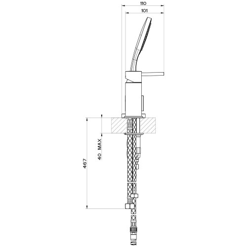 Immagine di Gessi VIA TORTONA gruppo bordo vasca, tre fori con deviatore, flessibile 150 cm e doccetta anticalcare, finitura cromo 18643#031