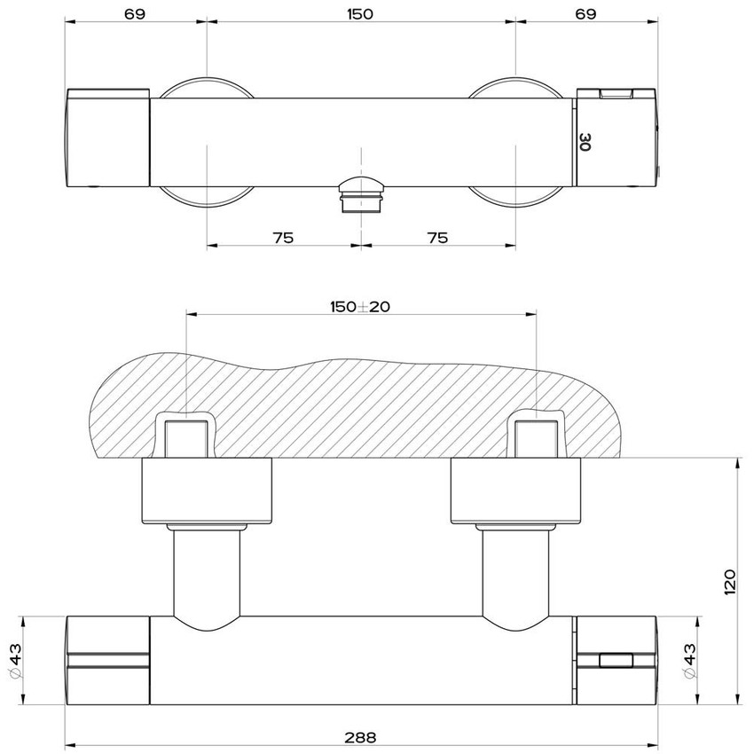 Immagine di Gessi VIA TORTONA miscelatore termostatico esterno doccia, finitura cromo 18731#031