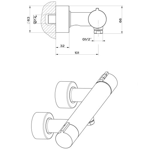 Immagine di Gessi VIA TORTONA miscelatore termostatico esterno doccia, finitura cromo 18731#031