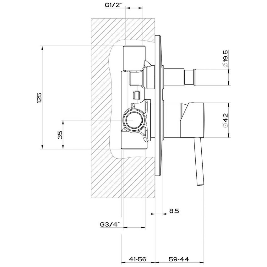 Immagine di Gessi VIA TORTONA miscelatore doccia a parete, 2 uscite, con deviatore automatico bagno/doccia, senza corpo incasso, finitura finox brushed nickel 18779#149