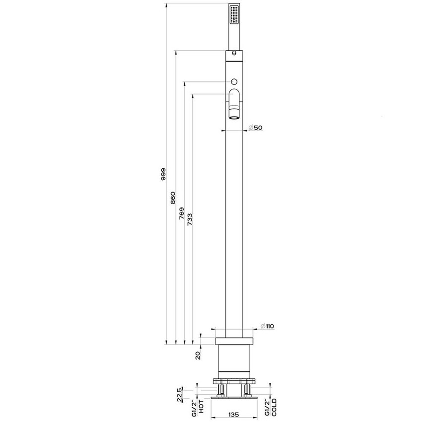 Immagine di Gessi VIA TORTONA piantana esterno vasca con doccetta, senza corpo incasso, colore nero finitura opaco 24943#299