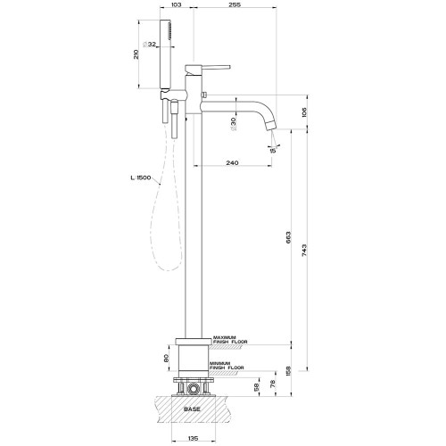 Immagine di Gessi VIA TORTONA piantana esterno vasca con doccetta, senza corpo incasso, colore nero finitura opaco 24943#299