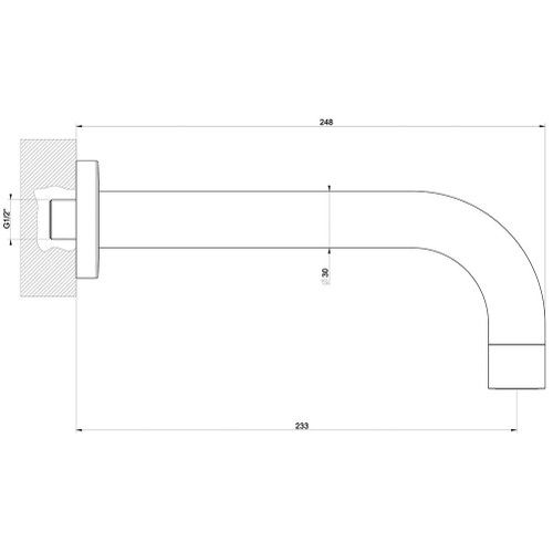 Immagine di Gessi VIA TORTONA bocca vasca a parete P.25 cm, senza corpo incasso, finitura cromo 38787#031