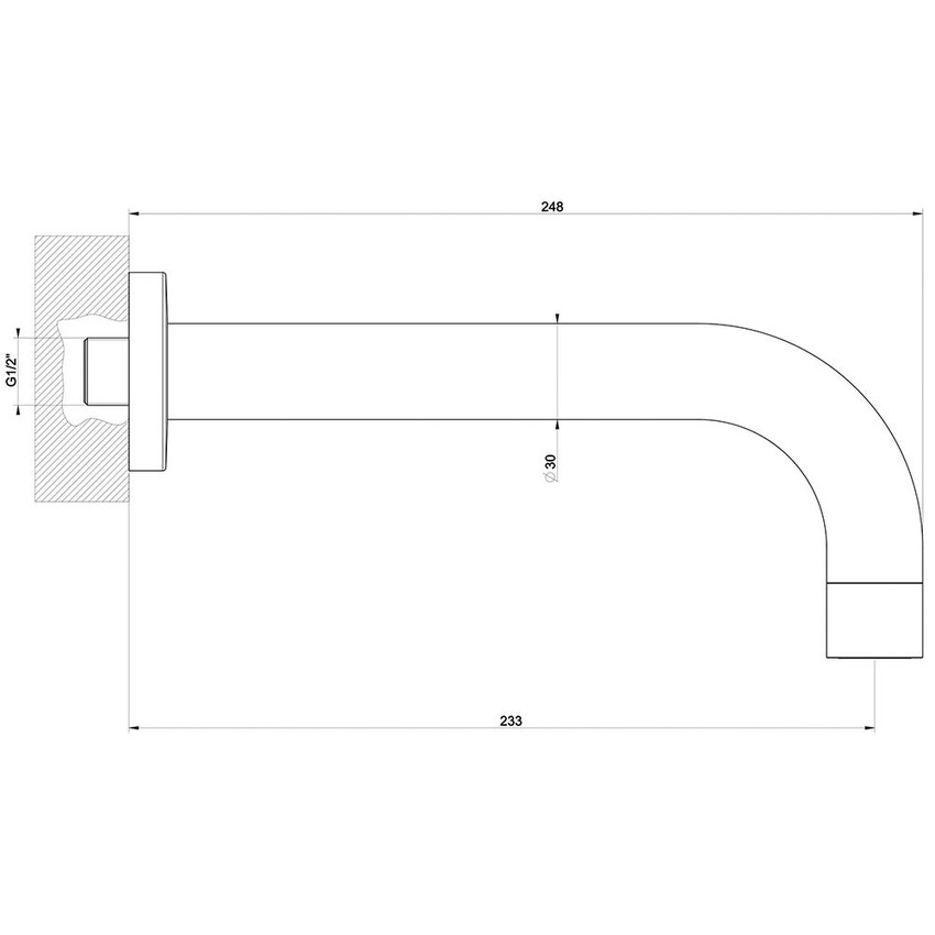 Immagine di Gessi VIA TORTONA bocca vasca a parete P.25 cm, senza corpo incasso, finitura cromo 38787#031