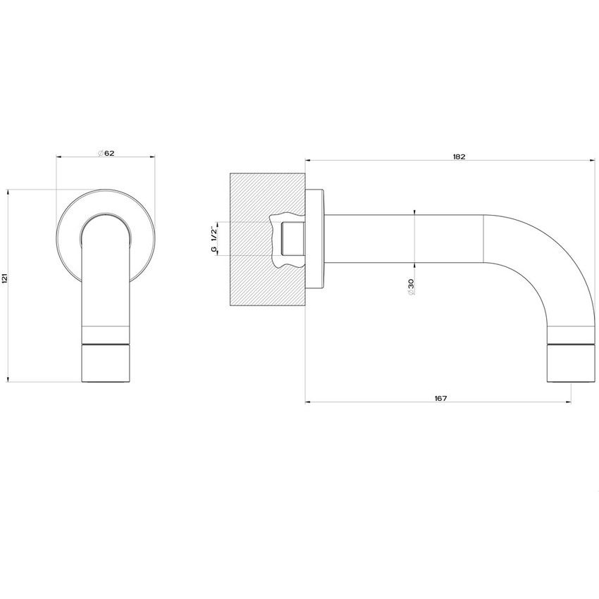 Immagine di Gessi VIA TORTONA bocca vasca a parete P.18 cm, senza corpo incasso, finitura finox brushed nickel 38785#149