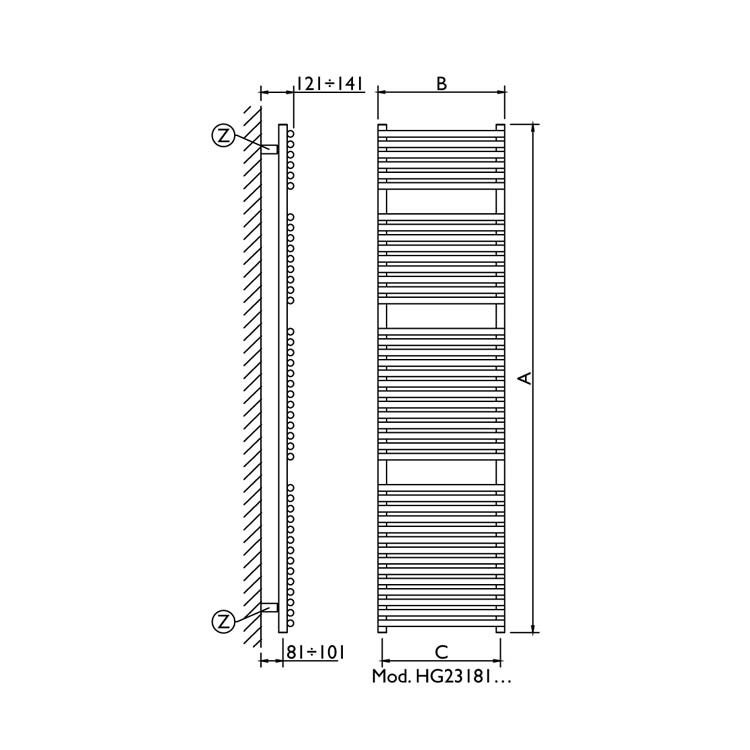 Immagine di Deltacalor Hego 23 Scaldasalviette Rosso h. 1800 mm HG23181050S3004