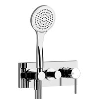 Immagine di Gessi VIA TORTONA miscelatore doccia a parete 2 uscite, con deviatore, presa acqua, supporto, flessibile 150 cm e doccetta anticalcare, senza corpo incasso, finitura cromo 44828#031