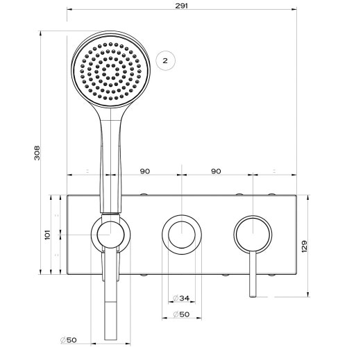 Immagine di Gessi VIA TORTONA miscelatore doccia a parete 2 uscite, con deviatore, presa acqua, supporto, flessibile 150 cm e doccetta anticalcare, senza corpo incasso, finitura cromo 44829#031