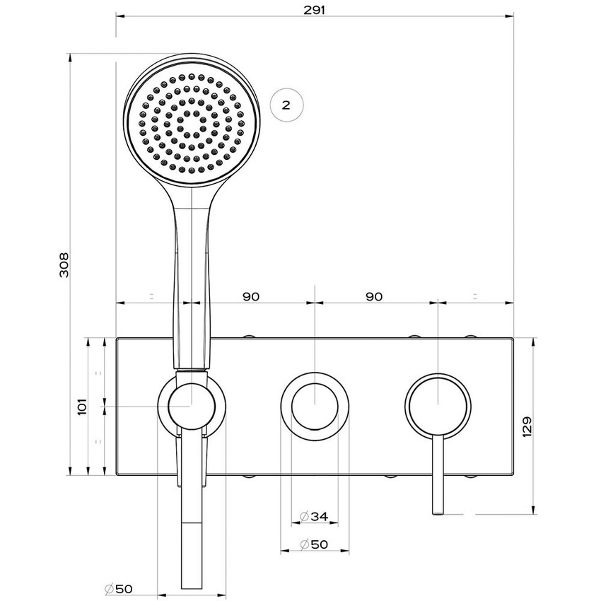 Immagine di Gessi VIA TORTONA miscelatore doccia a parete 2 uscite, con deviatore, presa acqua, supporto, flessibile 150 cm e doccetta anticalcare, senza corpo incasso, finitura cromo 44829#031
