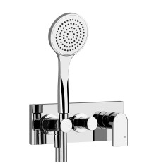 Immagine di Gessi VIA MANZONI miscelatore doccia a parete, 2 uscite, con deviatore, presa acqua, supporto, flessibile 150 cm e doccetta anticalcare, senza corpo incasso, finitura cromo 44901#031