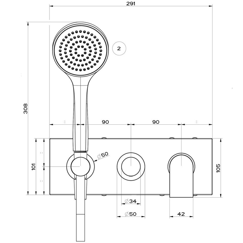 Immagine di Gessi VIA MANZONI miscelatore doccia a parete, 2 uscite, con deviatore, presa acqua, supporto, flessibile 150 cm e doccetta anticalcare, senza corpo incasso, finitura cromo 44900#031
