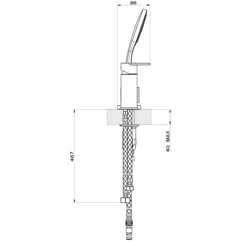 Immagine di Gessi VIA MANZONI gruppo bordo vasca, tre fori con deviatore, flessibile 150 cm e doccetta anticalcare, finitura cromo 38643#031