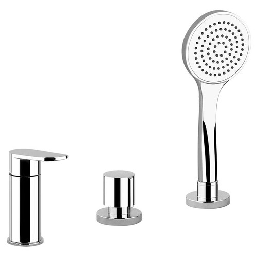 Immagine di Gessi VIA BAGUTTA gruppo bordo vasca tre fori, con deviatore, flessibile 150 cm e doccetta anticalcare, finitura cromo 44343#031