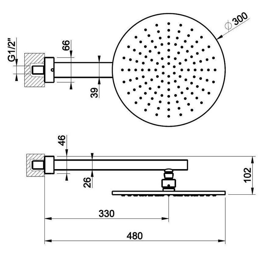 Gessi 31255#149 MIMI soffione doccia con braccio da soffitto altezza 270 mm  snodato con attacco da 1/2 e anticalcare finitura finox