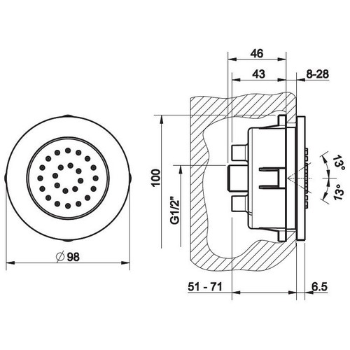 Immagine di Gessi WELLNESS parti esterne per soffione laterale orientabile ad incasso, finitura black metal PVD 32982#706