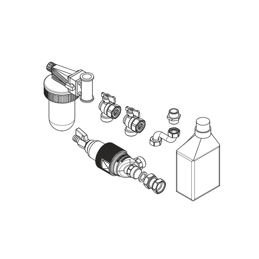 Immagine di Beretta Kit filtro magnetico + dosatore polifosfati + liquido per impianto (con tubo rame acqua fredda e rubinetti a squadra riscaldamento) 20135495
