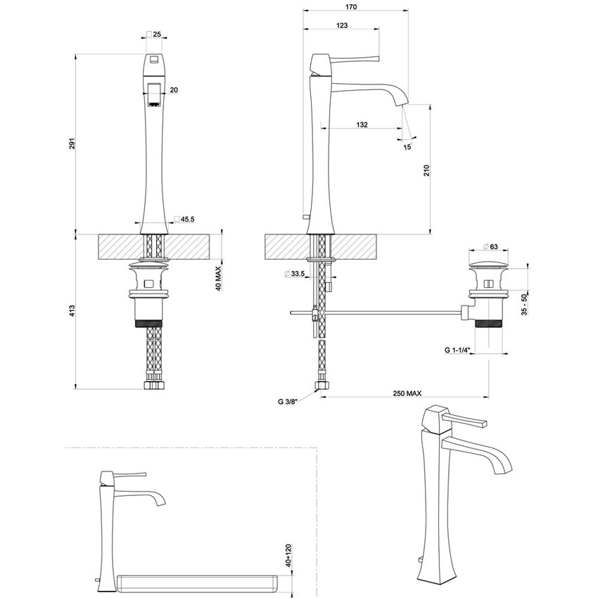 Gessi 31255#149 MIMI soffione doccia con braccio da soffitto altezza 270 mm  snodato con attacco da 1/2 e anticalcare finitura finox