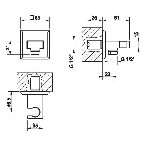 Immagine di Gessi MIMI presa acqua con attacco da 1/2" e supporto doccetta finitura finox 31261#149