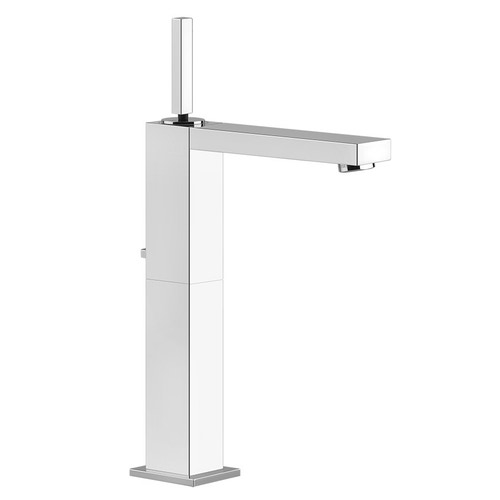 Immagine di Gessi RETTANGOLO J miscelatore joystick lavabo alto piletta da 1 1/4" e flessibili di collegamento con attacco da 3/8" erogazione 132 mm finitura cromo 11925#031