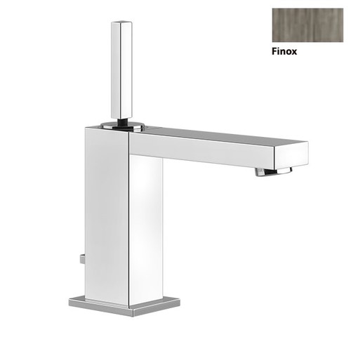 Immagine di Gessi RETTANGOLO J miscelatore joystick lavabo piletta da 1 1/4" e flessibili di collegamento con attacco da 3/8" finitura finox 20601#149