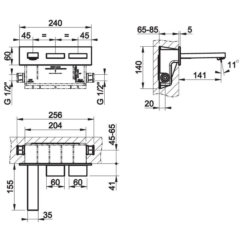 Immagine di Gessi RETTANGOLO T parti esterne per gruppo lavabo ad incasso con bocca senza scarico erogazione 141 mm installazione orizzontale o verticale finitura finox 20489#149