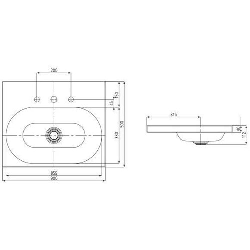 Immagine di Kaldewei CENTRO lavabo da semincasso 90x50 cm con triplo foro per rubinetto senza troppopieno 902906033001