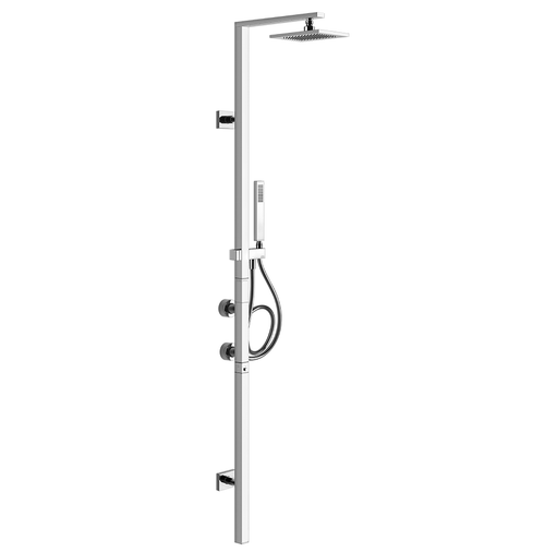 Immagine di Gessi RETTANGOLO SHOWER miscelatore termostatico a parete con soffione, deviatore automatico bagno/doccia, flessibile 150 cm e doccetta anticalcare, finitura cromo 23405#031