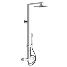 Immagine di Gessi RETTANGOLO SHOWER miscelatore termostatico a parete con soffione, deviatore automatico bagno/doccia, flessibile 150 cm e doccetta anticalcare, finitura cromo 23447#031