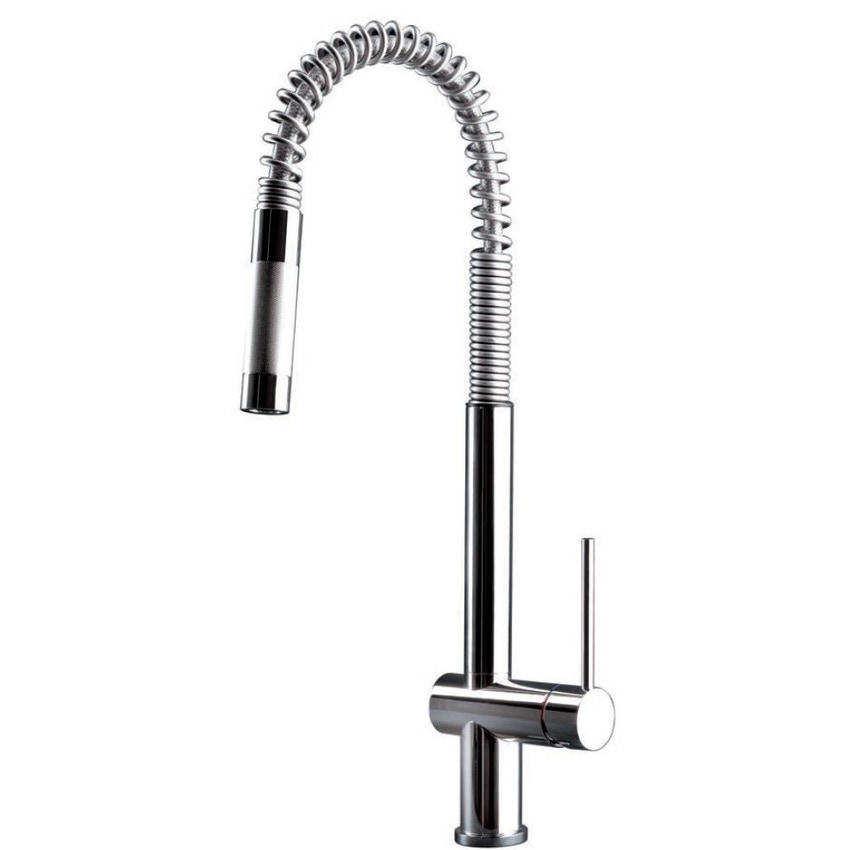 Immagine di Gessi OXYGENE CUCINA H.T. miscelatore monocomando con canna girevole doccetta estraibile a mono getto per lavello finitura cromo 00909#031