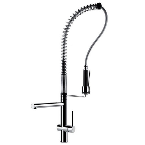 Immagine di Gessi OXYGENE CUCINA H.T. miscelatore professionale monocomando con canna girevole e doccetta per lavello finitura cromo 00941#031