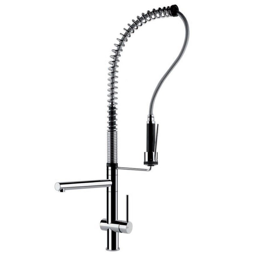 Immagine di Gessi OXYGENE CUCINA H.T. miscelatore professionale monocomando con canna girevole e doccetta per lavello finitura cromo 00941#031
