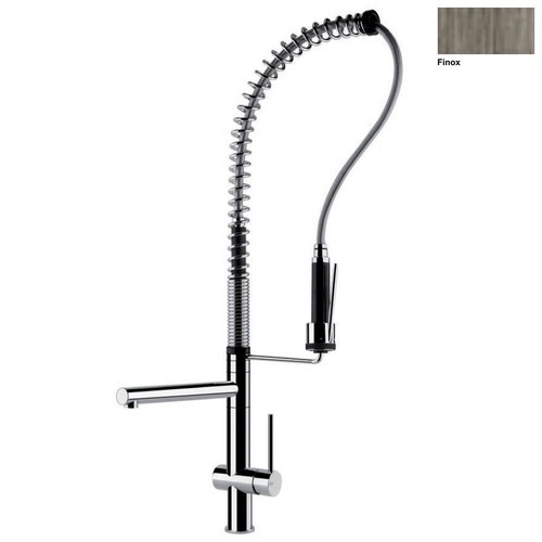 Immagine di Gessi OXYGENE CUCINA H.T. miscelatore professionale monocomando con canna girevole e doccetta per lavello finitura finox 00941#149